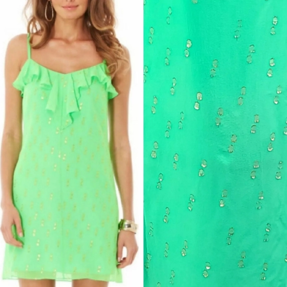 Lilly Pulitzer Gianna Silk Ruffle Dress Green
